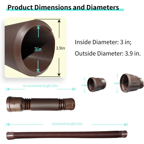Adjustable Gutter Downspout Extension Pipe, Expandable Rainwater Drainage Hose, Black Round 1