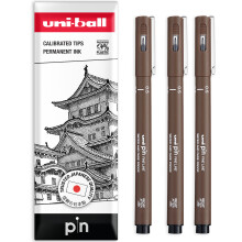(0.5mm, Sepia) uni-ball PIN Fineliner Technical Drawing Pens - Set of 3