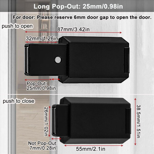 6 Pack Heavy Duty Push Latch & Lock for Hidden Door Touch Latches and Catch Magnet Push Release Drawer Pull Tip, Black 1