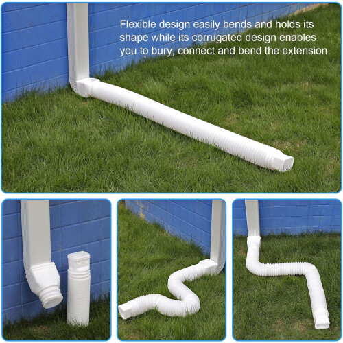 Gutter Downspout Extender 11.5ft Adjustable Flexible Extension 2 Pack Universal Fit Rainwater Drainage White 2