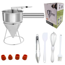 40oz Stainless Steel Pancake Batter Dispenser with Nozzles and Stand for Precise Portion Control