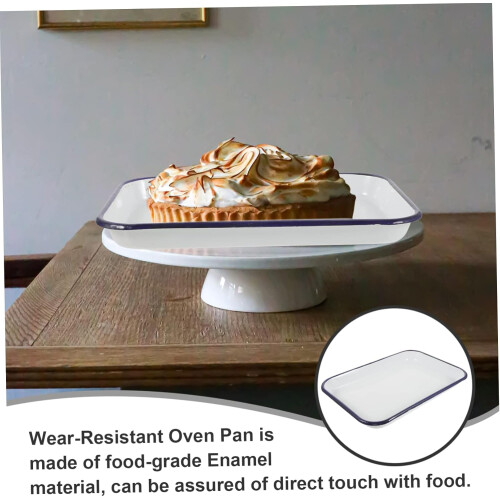 Large Enamel Baking Pan Nonstick Oven Safe White Porcelain Rectangular Dish 1