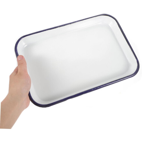 Large Enamel Baking Pan Nonstick Oven Safe White Porcelain Rectangular Dish 2