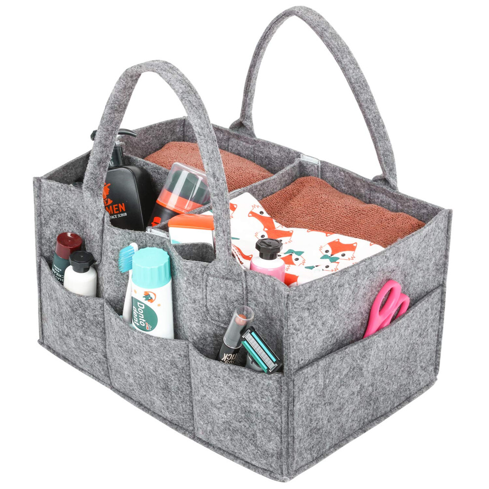 Car Seat Tote Organizer, Baby Diaper Caddy With Adjustable Compartments And Stylish Gray Colors For Multipurpose Storage And Portable Nursery Use