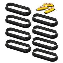 8pcs Carbon Fiber Non Stick Perforated Oval Tart Rings for Uniform Heat Dessert Baking Black