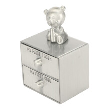 First Tooth Keepsake Box, Bear-Shape Storage Case with Drawer Type Opening Zinc Alloy Memorial Gift for Baby Milestones, Elegant Silver Finish with