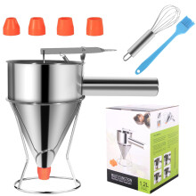 40oz Stainless Steel Pancake Batter Dispenser with Stand, Ergonomic Handle and Precise Flow Control