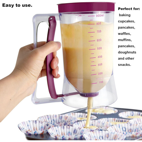 Batter Dispenser with Measurement Scale, Leakproof Seal for Pancake Cupcake Waffle Baking 1