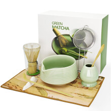 Traditional Japanese Matcha Tea Set with Ceramic Bowl and Bamboo Whisk, 8pcs Gift Kit for Tea Lovers