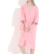 Vestido bata para mujer, práctico diseño con cremallera frontal, vestido de dormir ligero con bolsillos, tejido agradable para la piel, ropa de