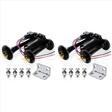 Kit com 2 buzinas, 12V 150dB, buzina de ar super potente para carro, com 2 cornetas e compressor, para caminhões, trens e barcos, preta.