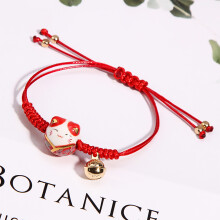 Good Luck Charm Bracelet Adjustable, Ceramic Maneki Neko Lucky Cat for Fashion Jewelry and Feng Shui Wealth Symbol, Handcrafted Rope Design as