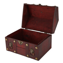Coffret en bois exquis, grand coffre au trésor avec décoration vintage et grande capacité de rangement pour photos (design antique complexe)