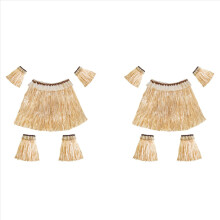 2X Gonna in erba hawaiana, manica elastica per braccia, copri piedi, gonna in erba, costume da ballo Hula, spiaggia, estate (colore paglia)