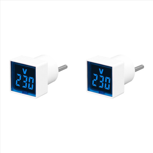 Voltímetro digital quadrado duplo AC220V com display LED e luz indicadora, plugue UE, azul.