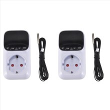 2x Digitale temperatuurregelaar, stopcontactthermostaat met tijdsensor, verwarming, koeling, schakelaar, 16A EU-stekker