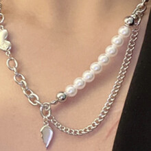 Prachtige choker met parelkralen, zwarte kristallen hartvormige hanger, verstelbare verlengketting, robuust en duurzaam, verkrijgbaar in