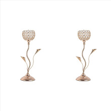 2X Gold Crystal Candle Holder, Iron Flower Shaped Candlestick Small Vintage Candlestick Set for Table Centerpiece,L