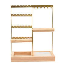 Soporte para pulseras con barra central de madera, soporte para anillos, joyero con marco esmerilado de varios niveles, organizador duradero para