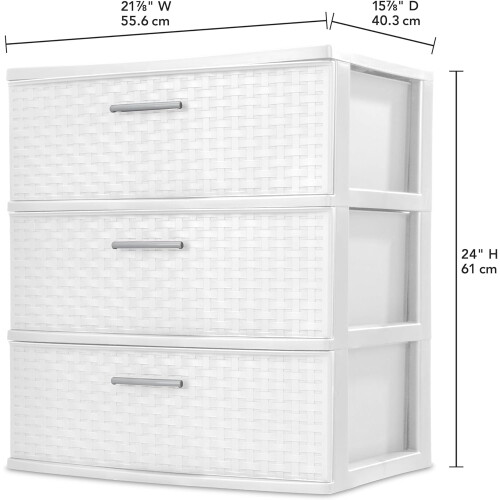 White 3 Drawer Plastic Storage Tower with Textured Wideweave Finish for Small Space Organization 1