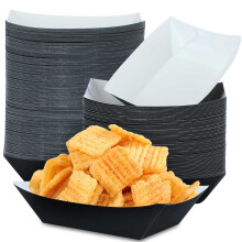 Disposable Paper Food Trays and Greaseproof Food Boats, 150 Pack 3lb Black and White for Parties