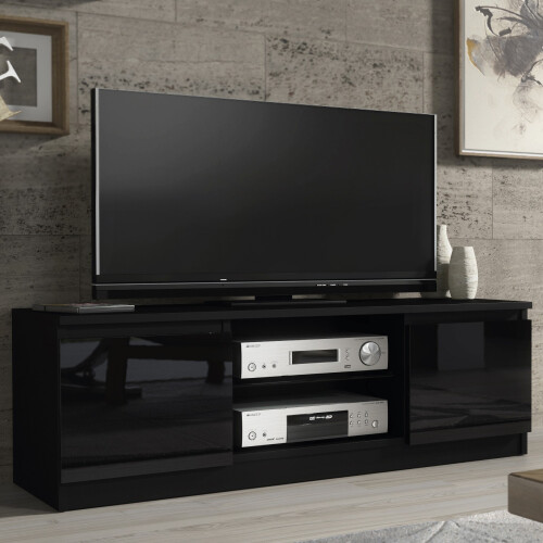TV Unit 120cm Aura - Black with Gloss Doors