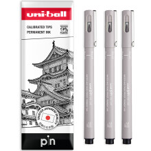 (Brush, Light Grey) uni-ball PIN Fineliner Technical Drawing Pens - Set of 3