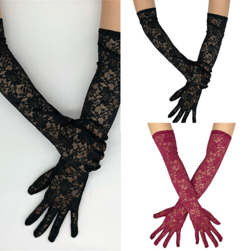 2 Stück schiere Spitze Armlänge Handschuhe Hochzeit-Helles Lila 2