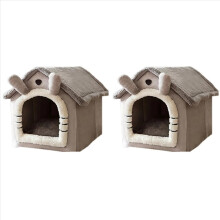 2x Katzen-/Hundebett, abnehmbar und waschbar, faltbar, Haustier-Schlafplatz, Katzenhaus, Hundehütte, Katzennest für drinnen, S