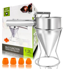 Pancake Batter Dispenser 40oz Stainless Steel with Stand for Cupcakes Funnel Cakes and Baked Goods