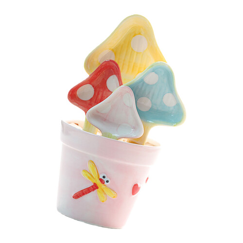 Pack of 4 Unique Ceramic Spoons Produced as Mushroom Includes