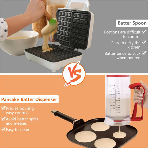 40oz Large Capacity Pancake Batter Dispenser with Squeeze Handle for Mess Baking 2