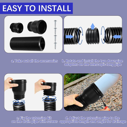 Gutter Downspout Extension Kit, Adjustable 18.559in Rainwater Drainage Pipe, Flexible Heavy Duty 2 Pack 2