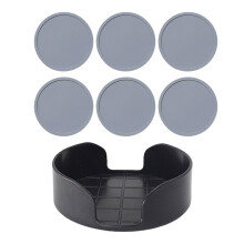 6Piece Silicones Drinking Coasters Nonslip Round Cup Mats-Gray
