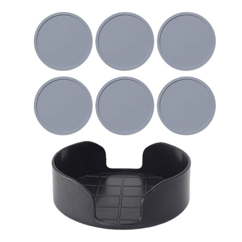6Piece Silicones Drinking Coasters Nonslip Round Cup Mats-Gray