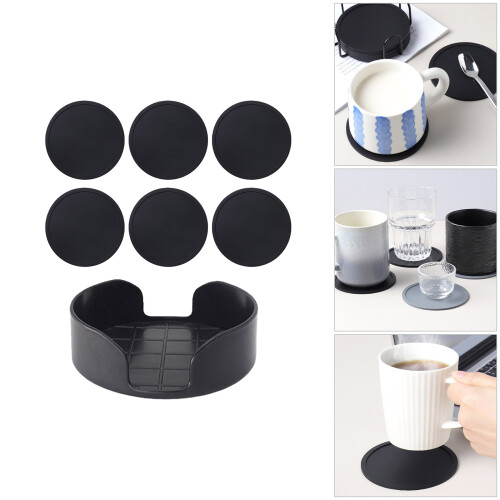 6Piece Silicones Drinking Coasters Nonslip Round Cup Mats-Gray 1