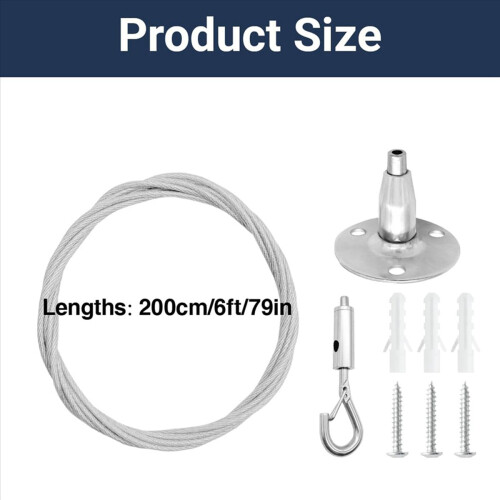 8 Pack 6ft Ceiling Sign Hanger Wire Kit, 2m Adjustable Suspension Hanging Cable Wire with Hook Wall Mount Cable 1