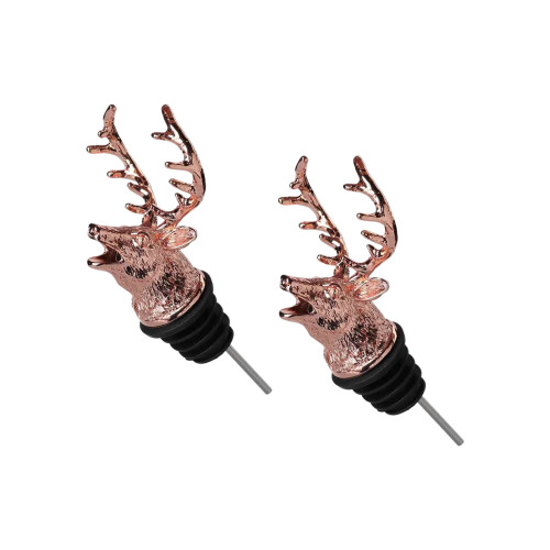 2 Pack Deer Head Wine Pourer Leak Proof Liquor Bottle-rose gold