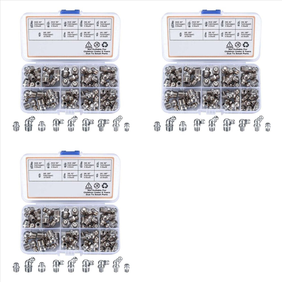 180Pcs Metric Grease Fittings Kit, M6 M8 M10 45 90 Degree Hydraulic Grease Zerk Assortment For Angled Grease Mechanical 4852070756433