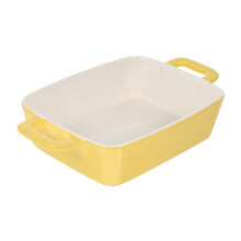 Large Ceramic Baking Dish with Handles 9x13 Inch Oven Safe Casserole Pan Easy Clean Yellow