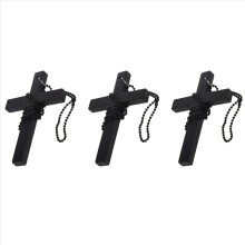Collana con ciondolo in legno con catena di perline in metallo 3X nera