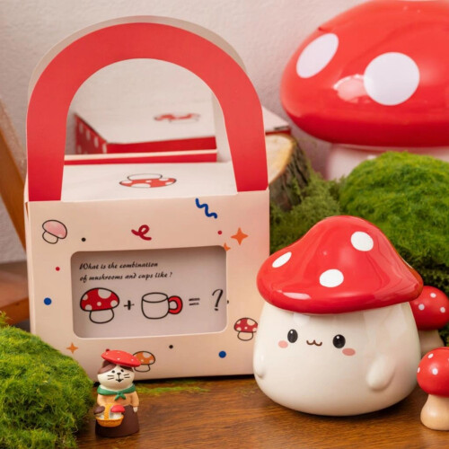 Hitzebeständiger Keramikbecher in-Gelbe Pilz-Geschenkpapierbox 1