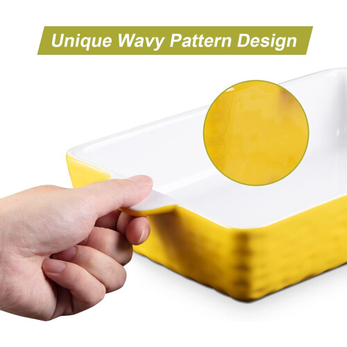 3Piece Ceramic Bakeware Set with Handles, OventoTable Rectangular Dishes, Microwave Dishwasher Safe, Yellow 1