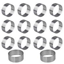 14 Pack Stainless Steel Perforated Tart Rings, Even Heat Baking Pastry Molds for Mini Cakes