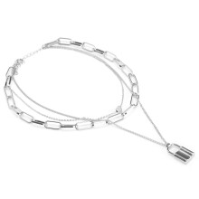 Statementketting, gelaagde hangerketting met slot- en hartmotief, chokerketting in elegante witte afwerking, hoogwaardig legeringssieraad voor