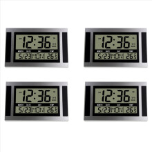 4X Digital Wall Clock LCD Large Number Time Temperature Calendar Alarm Table Desk Clock Modern Design Office Home Silver