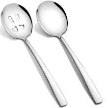 Extra Large Stainless Steel Serving Spoons Set 11.7 Inch Solid and Slotted Utensils for Buffet Parties Catering Dishwasher Safe 2 Pack Silver