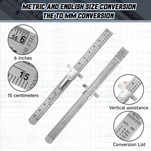 Régua de bolso flexível de aço inoxidável com 6 peças para mecânico, 15 cm (6 polegadas), com clipes removíveis. 1