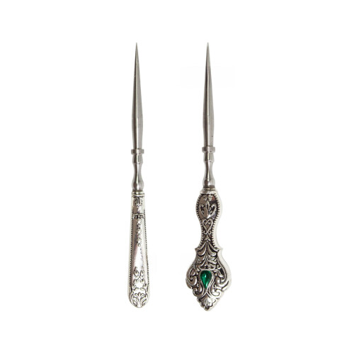 2 Stück Vintage Nähahlen Schneiderahle Ergonomischer-Silber
