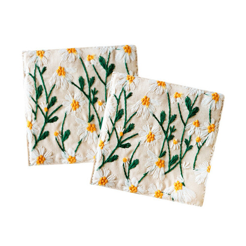 Double Layer Embroidered Coasters Cotton Fabric Hot Beverage